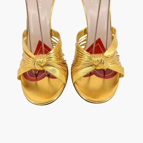 Gucci Crawford Knot Sandals EU 38.5 US 8.5 Gold Leather High Heel Shoe Allie - Picture 5 of 15